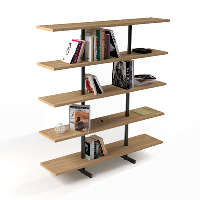 Essenza bookcase with oak shelves and black structure